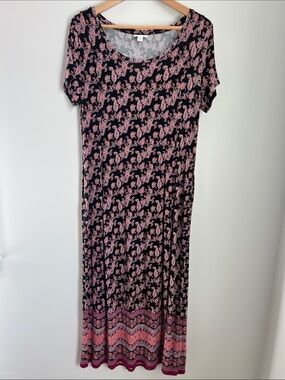 J. Jill | Black and Pink Floral Short Sleeve Maxi Dress #KDR094591 Size S